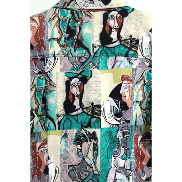 Vintage Kaktus Women's Jacket Cotton Blend 3/4 Sleeves Picasso Art Buttons XL - Picture 8 of 8